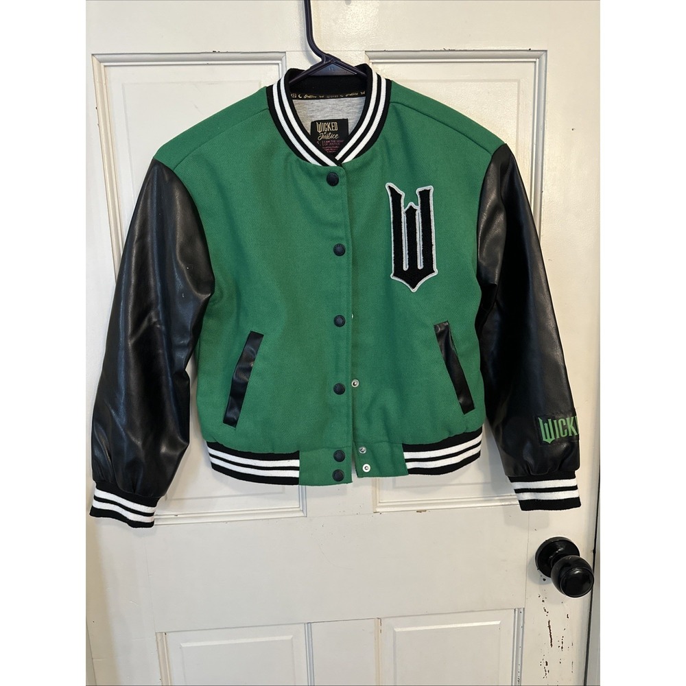 WICKED JUSTICE Girls Varsity Bomber Coat SIZE Small 7-8 ELPHABA Green & Black